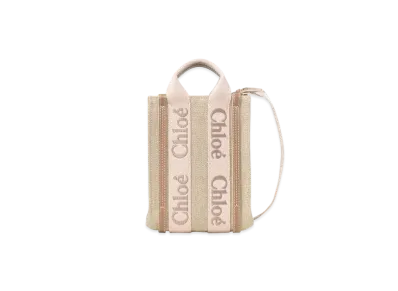 Chloe Mini Woody North South Tote Bag In Linen "Blushy Beige"