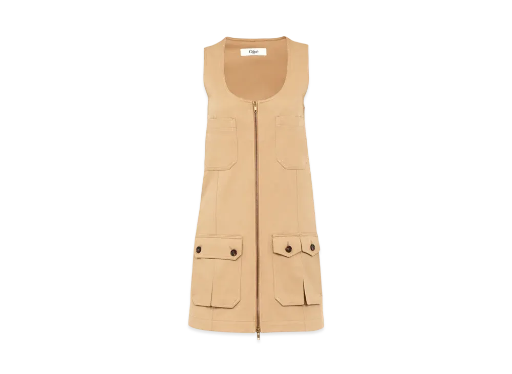 Chloe Saharienne Dress In Cotton Gabardine "Worn Brown"