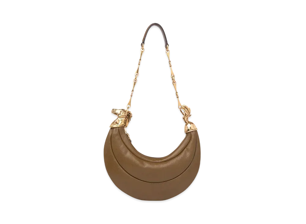 Chloe Chain Horse Shoulder Bag In Soft Leather "Dark Khaki"