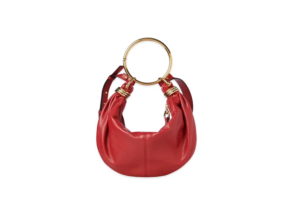 Chloe Small Bracelet Hobo Bag In Grained Leather "Red Flame"