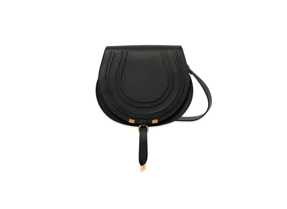 Chloe Marcie Saddle Bag In Grained Leather "Black"