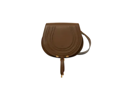 Chloe Marcie Saddle Bag In Grained Leather "Dark Khaki"