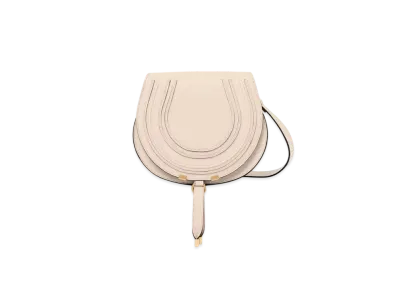 Chloe Marcie Saddle Bag In Grained Leather "Cement Pink"