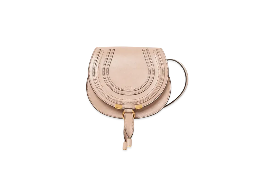 Chloe Small Marcie Saddle Bag In Shiny Leather "Deep Beige"