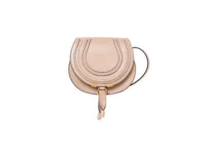 Chloe Small Marcie Saddle Bag In Shiny Leather "Deep Beige"