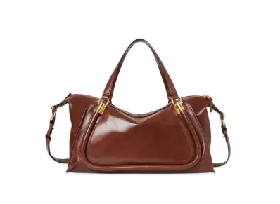 Chloe Paraty 24 Bag In Shiny Leather "Sooty Brown"
