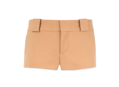 Chloe Tailored Mini Shorts In Wool Grain De Poudre "Mustard Brown"