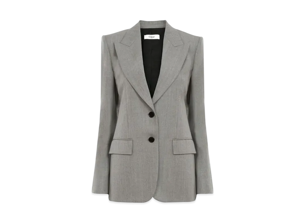 Chloe Tailored Jacket In Wool Grain De Poudre "Swan Grey"