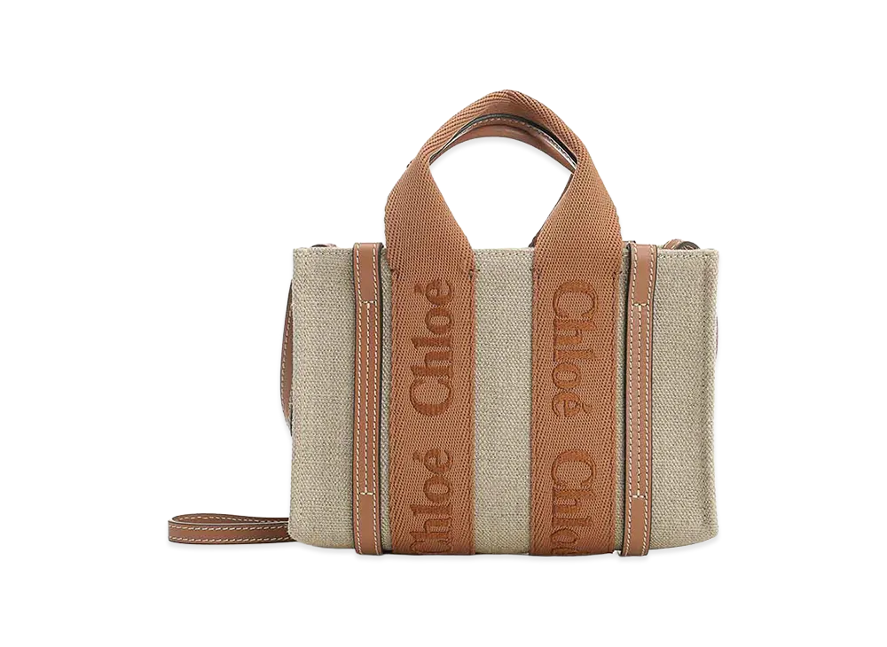Chloe Women's Woody Mini Linen Tote Bag "Beige/Brown"