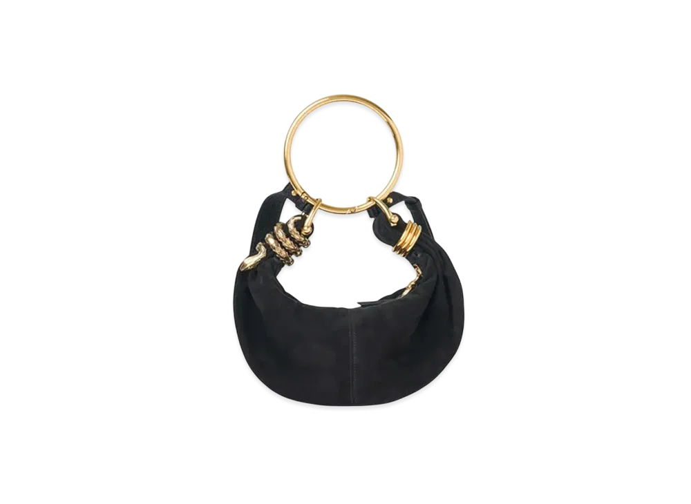 Chloe Small Bracelet Hobo Bag In Suede Leather "Black"