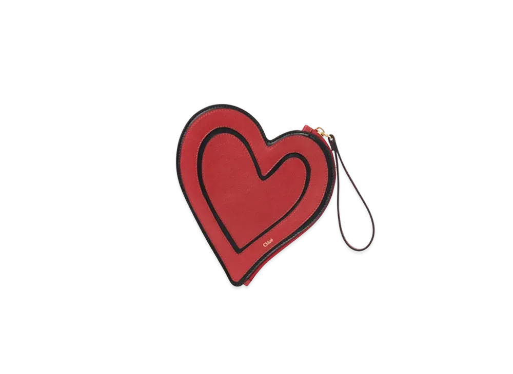Chloe Symbols Heart Flat Pouch In Grained Leather "Red Flame"