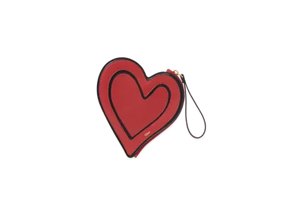 Chloe Symbols Heart Flat Pouch In Grained Leather "Red Flame"
