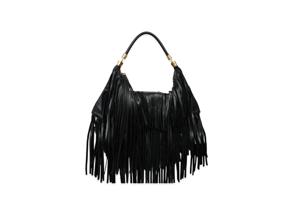 Chloe Foulard Shoulder Bag In Fringed Leather "Black"