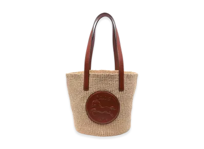Chloe Women's Raffia Large Horse Medal Bucket Bag "Beige"