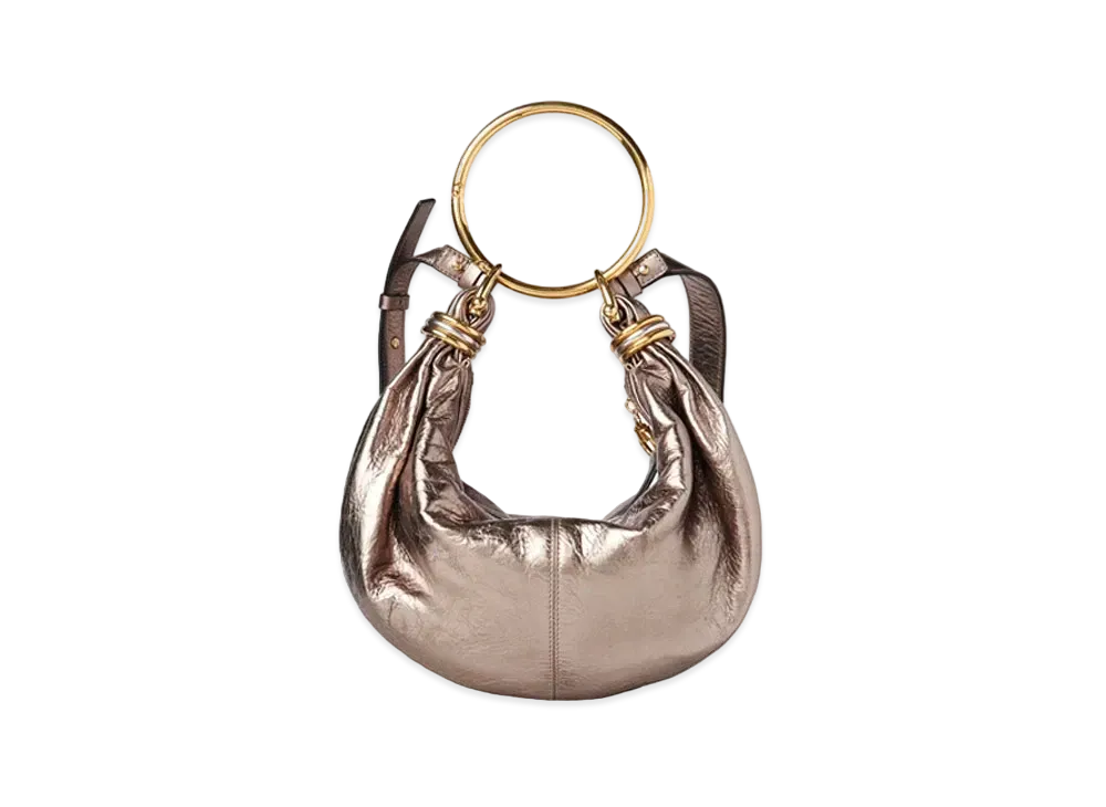Chloe Small Bracelet Hobo Bag In Metallized Leather "Shiny Gray"