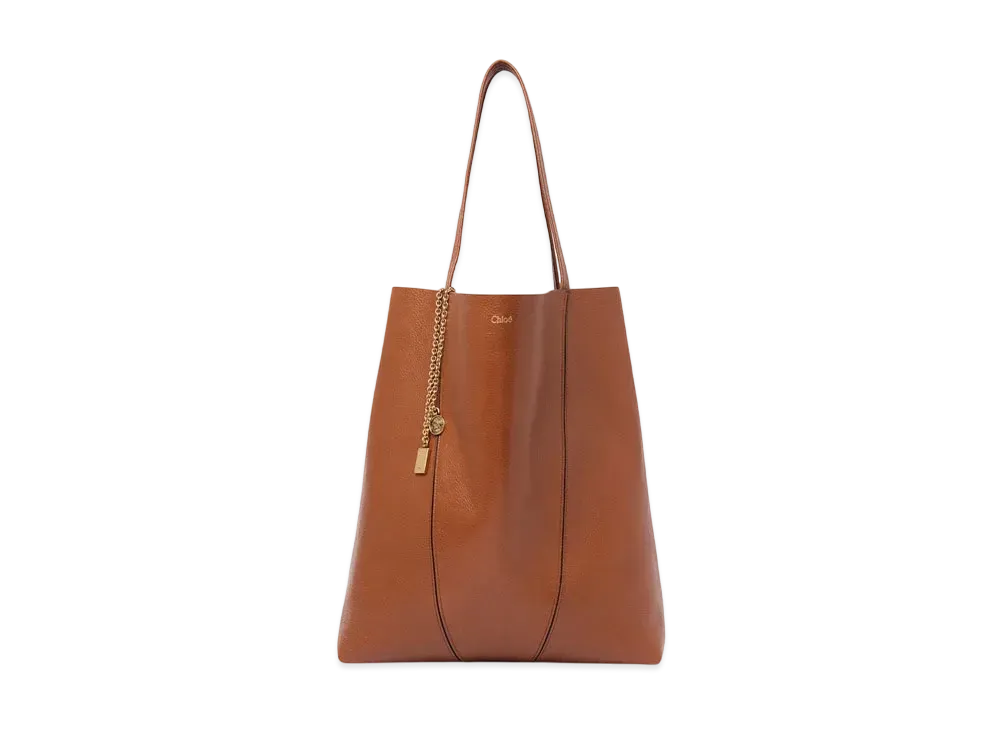 Chloe Large Chloe Spin Tote Bag In Grained Leather "Clay Brown"