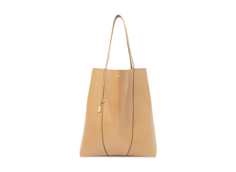 Chloe Large Chloe Spin Tote Bag In Grained Leather "Milky Brown"