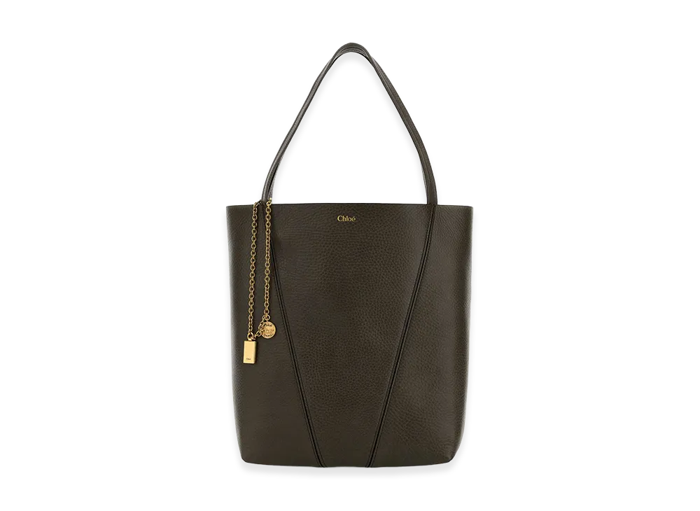 Chloe Women's Spin Large Hammered Leather Tote Bag "Dark Gray"