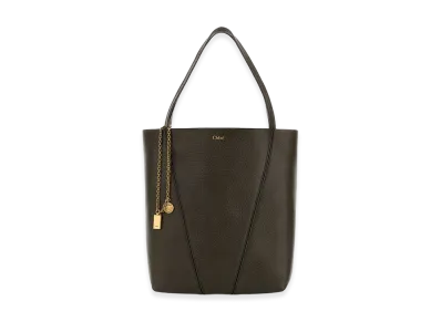 Chloe Women's Spin Large Hammered Leather Tote Bag "Dark Gray"