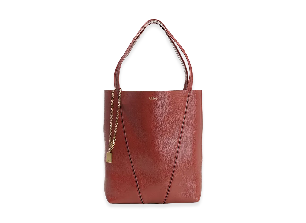 Chloe Women's Spin Large Hammered Leather Tote Bag "Red"