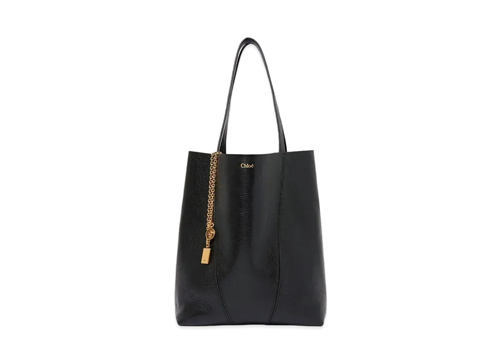Chloe Spin Tote Bag In Grained Leather "Black"