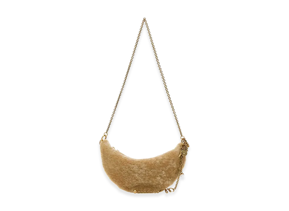 Chloe Women's Shearling Mini Halfmoon Shoulder Bag "Beige"
