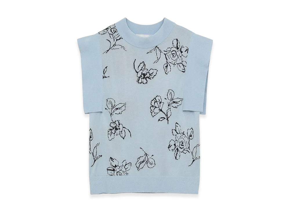 CLANE x Minami Tanaka Thin Flower Square Sleeve Knit Tops "Sax"