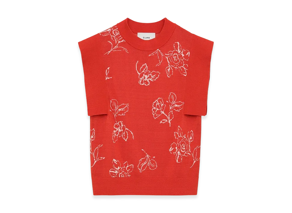 CLANE x Minami Tanaka Thin Flower Square Sleeve Knit Tops "Red"