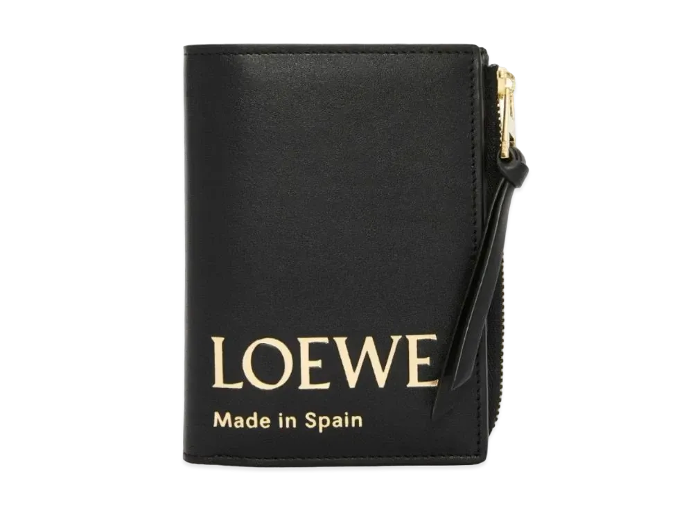 LOEWE Embossed Loewe Compact Wallet Slim Shinina Papa Calfskin "Black"