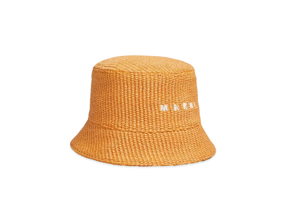 Marni Raffia Bucket Hat with Logo Embroidery "Orange"
