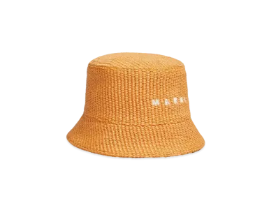 Marni Raffia Bucket Hat with Logo Embroidery "Orange"