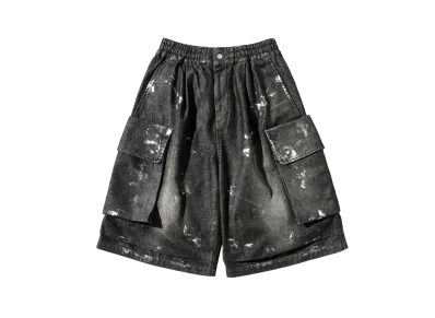 CLESSTE Silver Print Vintage Wash Selvedge Denim City Military Half Pants "Black"