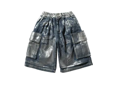 CLESSTE Silver Print Vintage Wash Selvedge Denim City Military Half Pants "Silver"