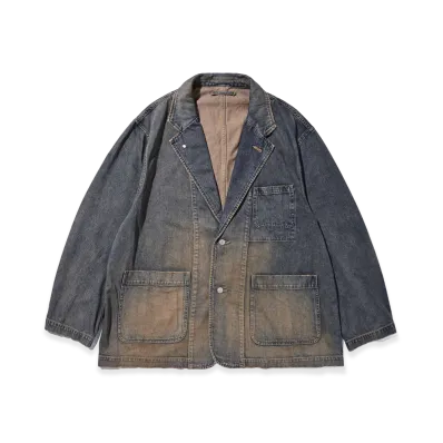CLESSTE Vintage Dyed Selvedge Denim City Worker Tailored Jacket "Vintage Beige"