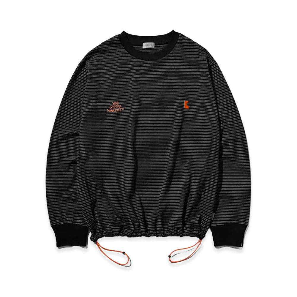 CLESSTE Yes Good Market Micro Striped LS T-Shirt With Drawstrings "Black"