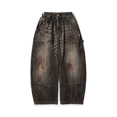 CLESSTE Vintage Dyed Selvedge Denim Double Knee Curved Worker Pants "Vintage Black"