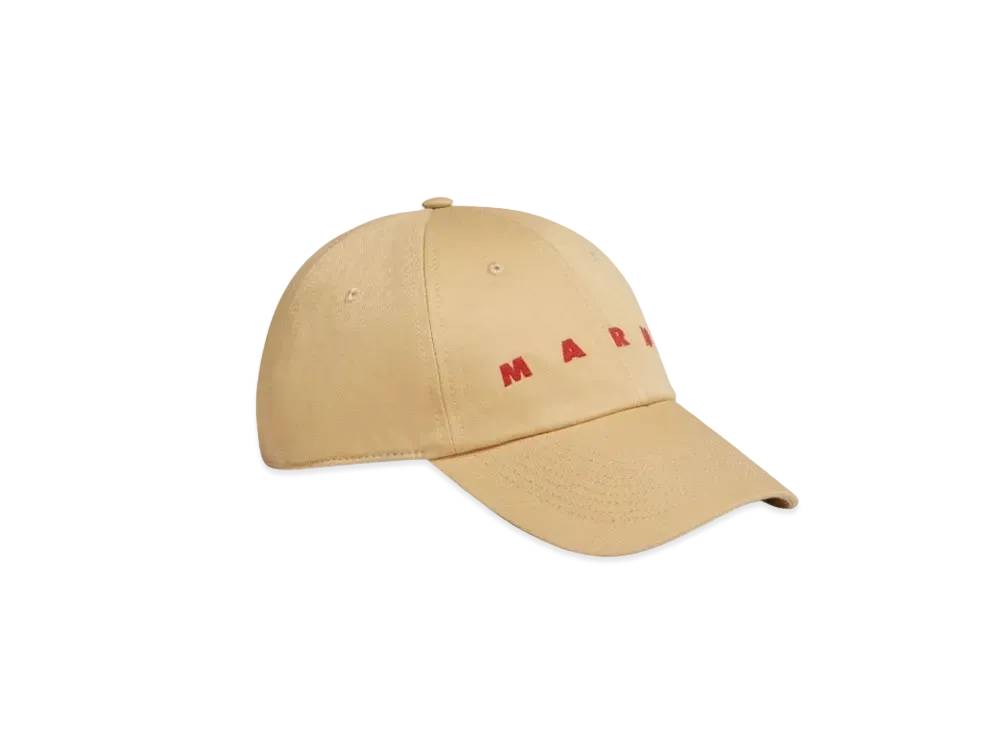 Marni Bio Gabardine Cap with Embroidered Logo "Buttercream"