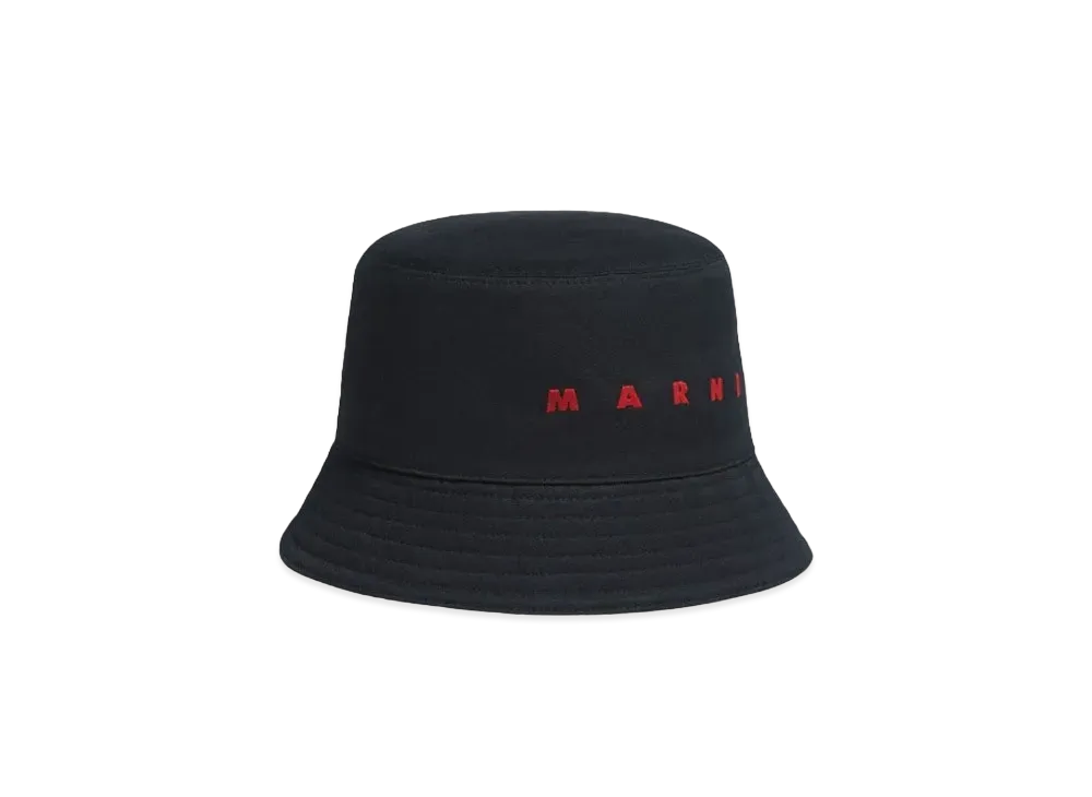 マルニ 刺しゅうロゴ入り オーガニックギャバジン製バケットハット "ブラック" CLZC0110S0UTC31100N99