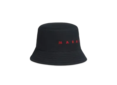 Marni Bio Gabardine Bucket Hat with Embroidered Logo "Black"