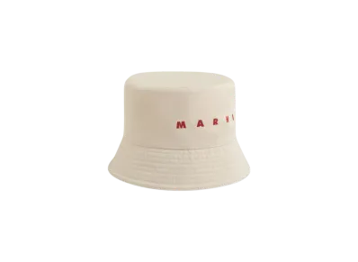 Marni Organic Gabardine Bucket Hat with Embroidered Logo "Ivory"