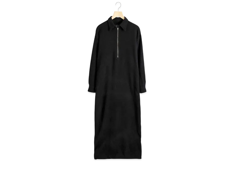 COMOLI Women's Full-Length Wool Half-Zip Dress "Black"