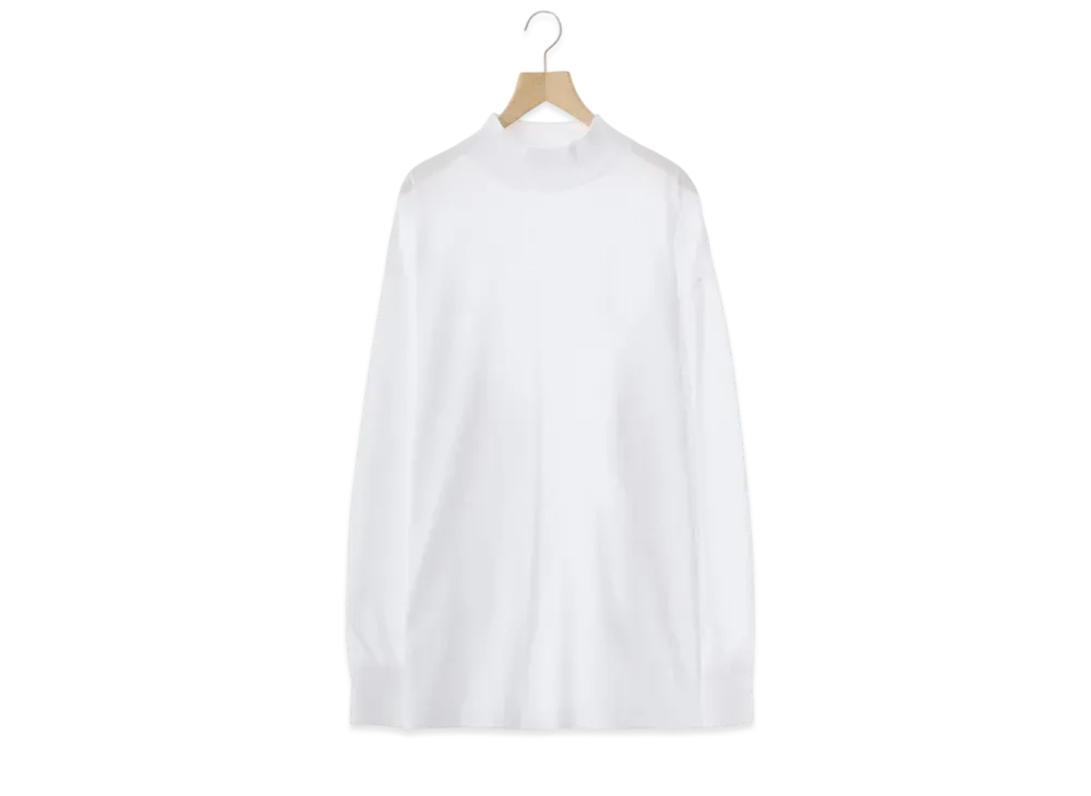 COMOLI Cotton Jersey Mock Neck Pullover "White"