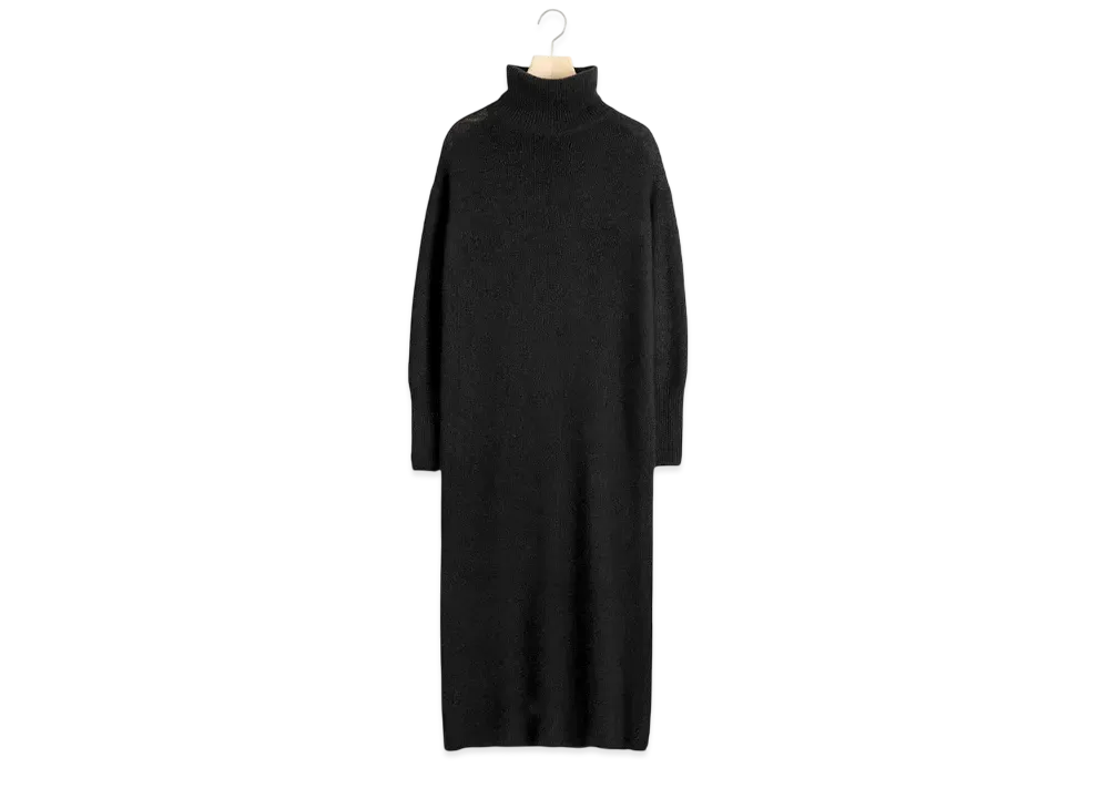 COMOLI Women's Cashmere Dyed Turtle Knit Dress "Black"