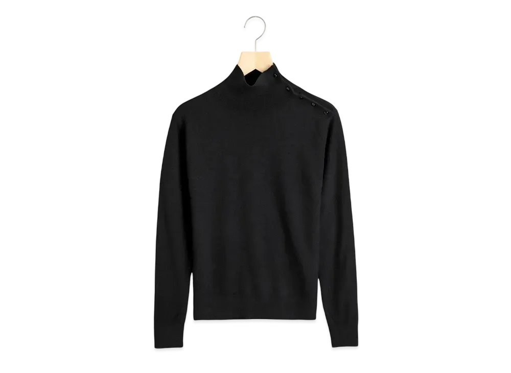 COMOLI Women's Shoulder Button High Neck Knit "Black"
