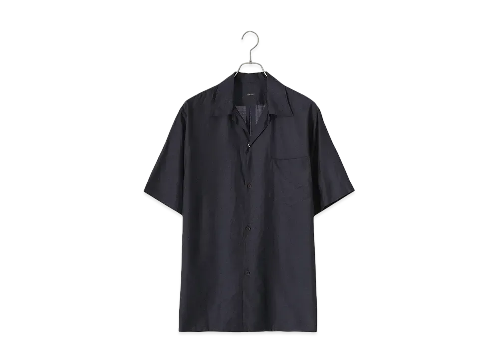 COMOLI Wool Silk Short Sleeve Open Collar Shirt "Navy"