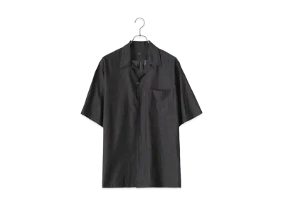 COMOLI Wool Silk Short Sleeve Open Collar Shirt "Chacoal"