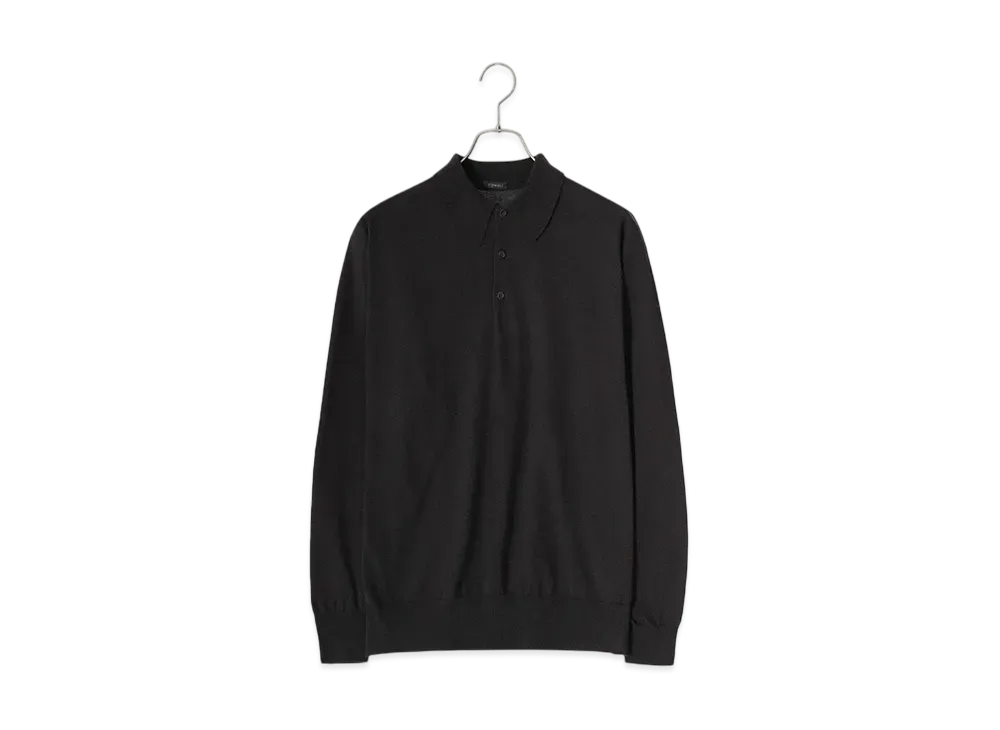 COMOLI Womens Cotton Knit Polo "FeadBlack"