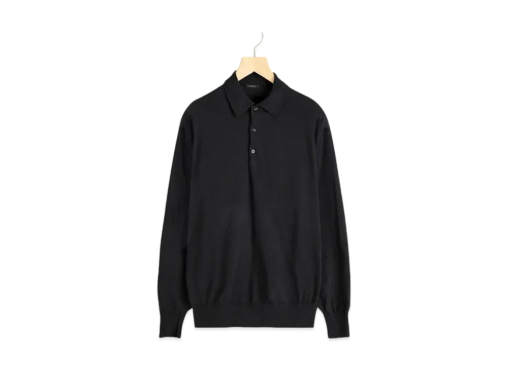 COMOLI Cotton Knit Polo "Black"