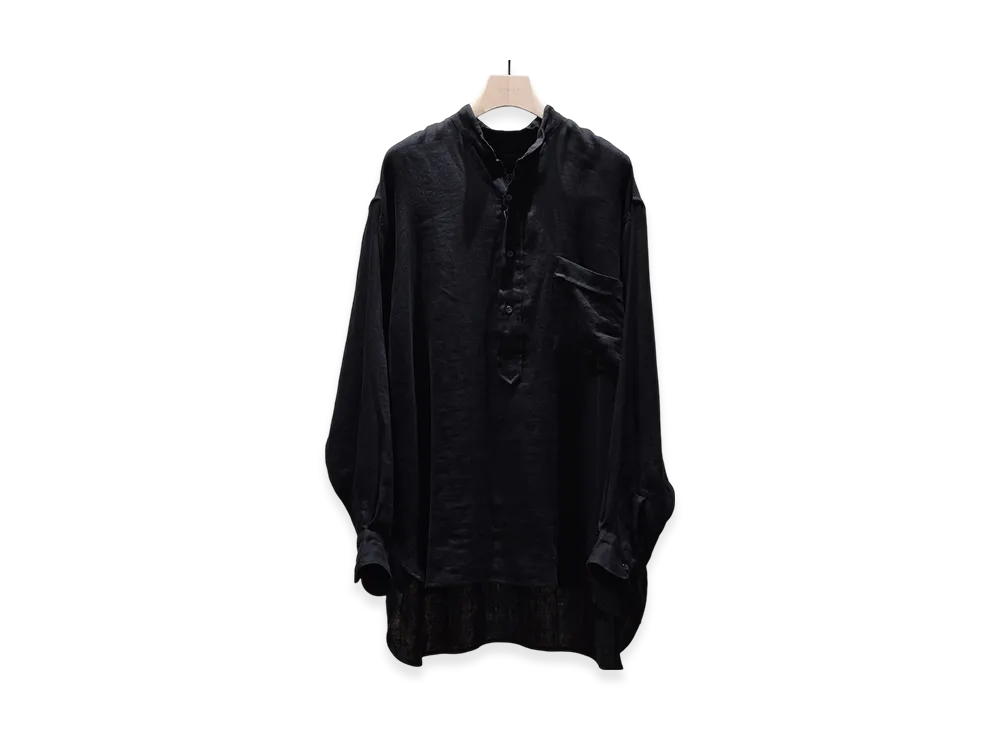 COMOLI Linen Double Cloth Pullover Shirt SS25 "Black"