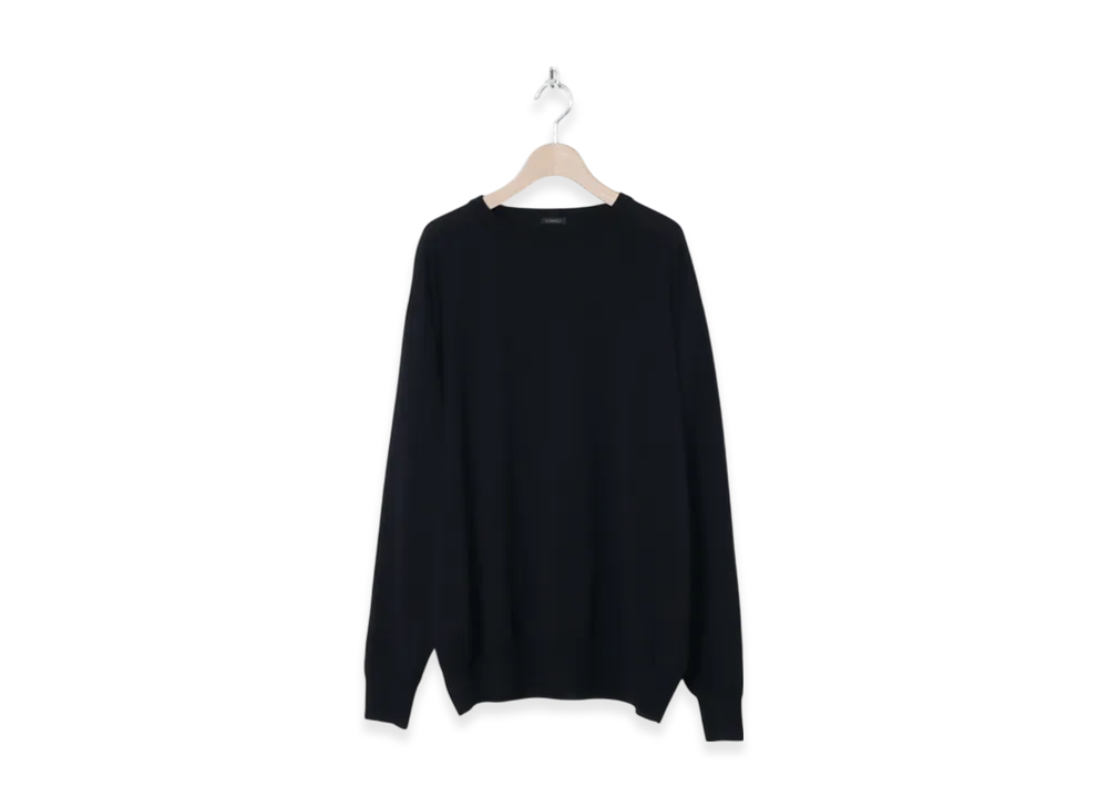 COMOLI Wool Crew Neck Knit "Navy"